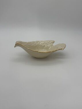 LENOX Candy Dish Gravy Boat Dove Of Peace Ivory With Gold Rim Vintage USA 8X2in